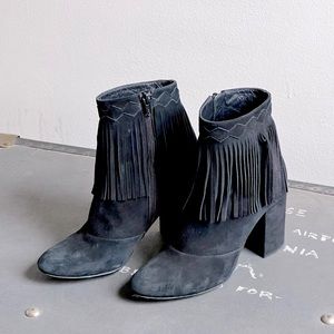 Black suede, tassled, Italian booties.